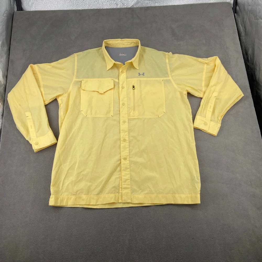 Under Armour Mens XXL Yellow AllSeasonGear Long‎ Sleeve Fishing Shirt Ventilated